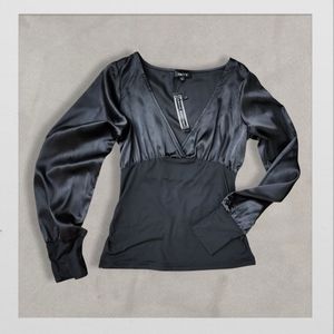 🆕️ Black Satin Low Cut Top, Women's Small [NWT!]